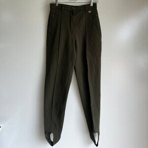 VTG 80s POSTCARD High Waist Stirrup Leggings Pants Olive Green Size 44 =US Sz 8